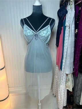 Victoria's Secret Sheer Light Blue Lace-Trim Slip